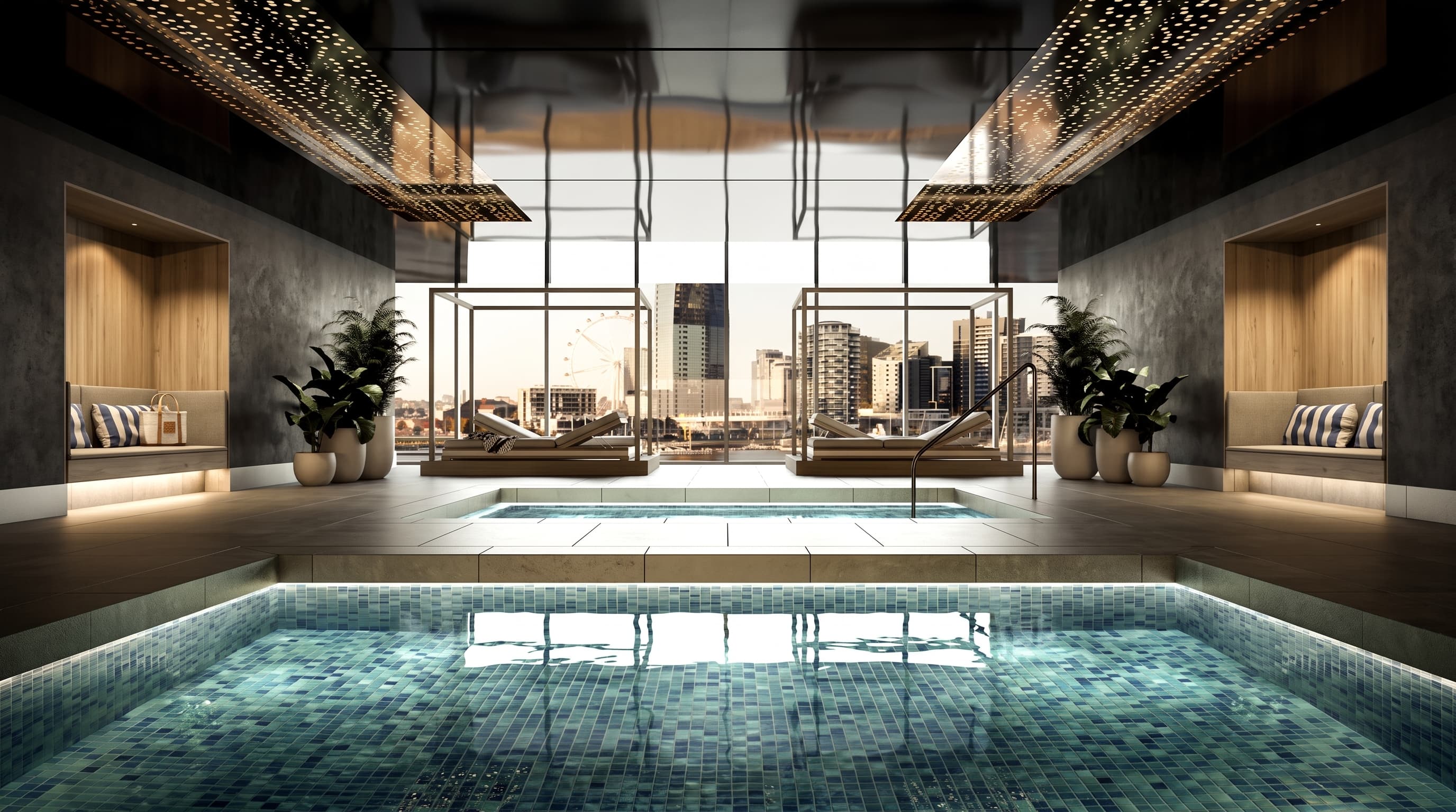 Ancora indoor swimming pool with city skyline views